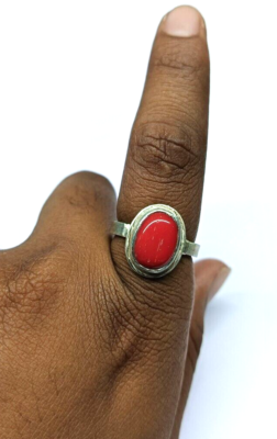 925 Sterling Silver Natural Red Coral Ring For Men & Women