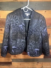 Coldwater Creek Jacket Purple Black Embroidered Paisley Geometric Size 10-12