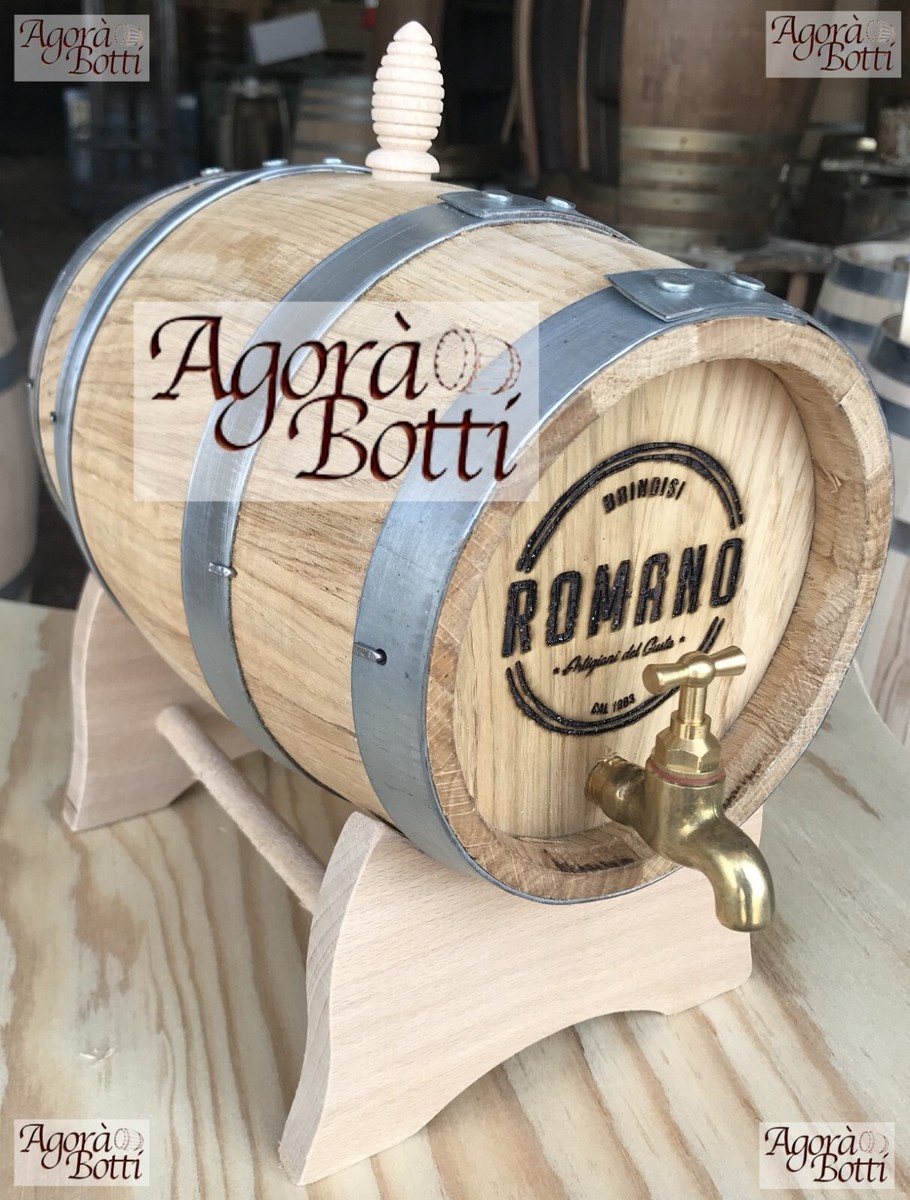 Botte In Rovere Francese Da 3 Litri Con Rubinetto In Acciaio Inox – Per Affinare Vino, Distillati, Aceto – Completa Di Supporto E Tappo