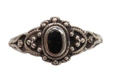 Petite Oval Black Onyx Sterling Silver Ring Size 6.5