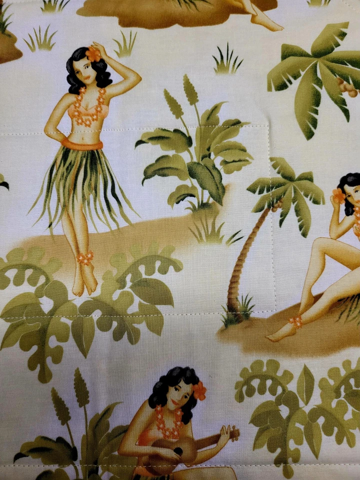 6 Vintage Quilted Placemats. “Hula Girls” Fabric. 17"x12 Mid-Century Mod - Image 4 of 4
