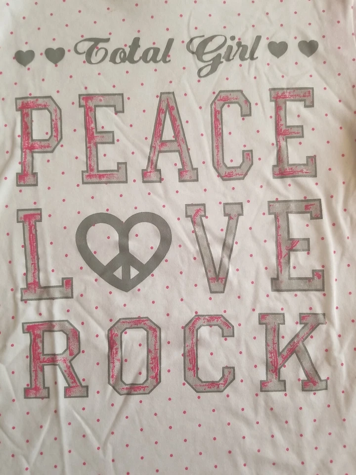 Camiseta TOTAL GIRL Peace Love Rock Junior para meninas manga comprida branca rosa tamanho G/G  - Imagem 4 de 4
