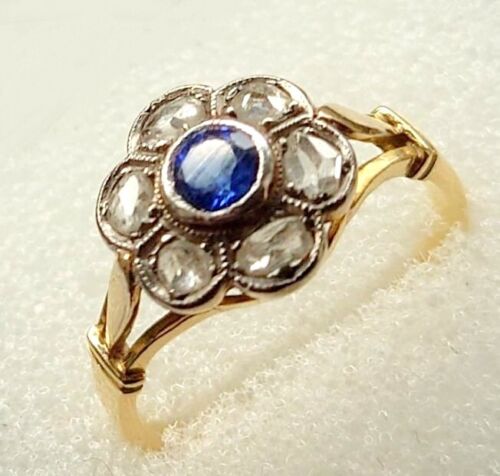 Vintage Ring Gold 18 ct mit Saphir und Diamanten ca. 1920 - Bild 3 von 12