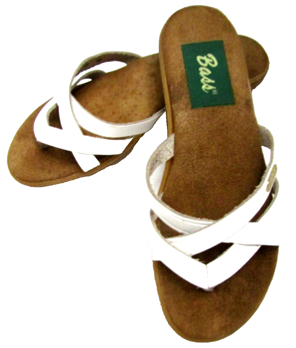 VTG GH Bass Co Sunjuns Strappy Flat Sandals LEATHER WHITE SHARON - Main Image
