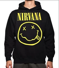 Nirvana Smile Rock Band HOODIES BLACK MEN's SIZES
