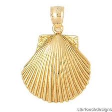 New 14k Yellow Gold Shell Pendant