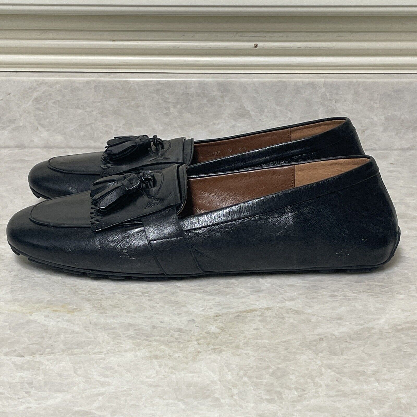 Aquatalia Women's Quinna Driving Shoes Flat Black Leather Tassel Moc Size 8.5