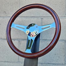 14 Inch 350mm Chrome Steering Wheel With Wood Grip 6 Hole Classic