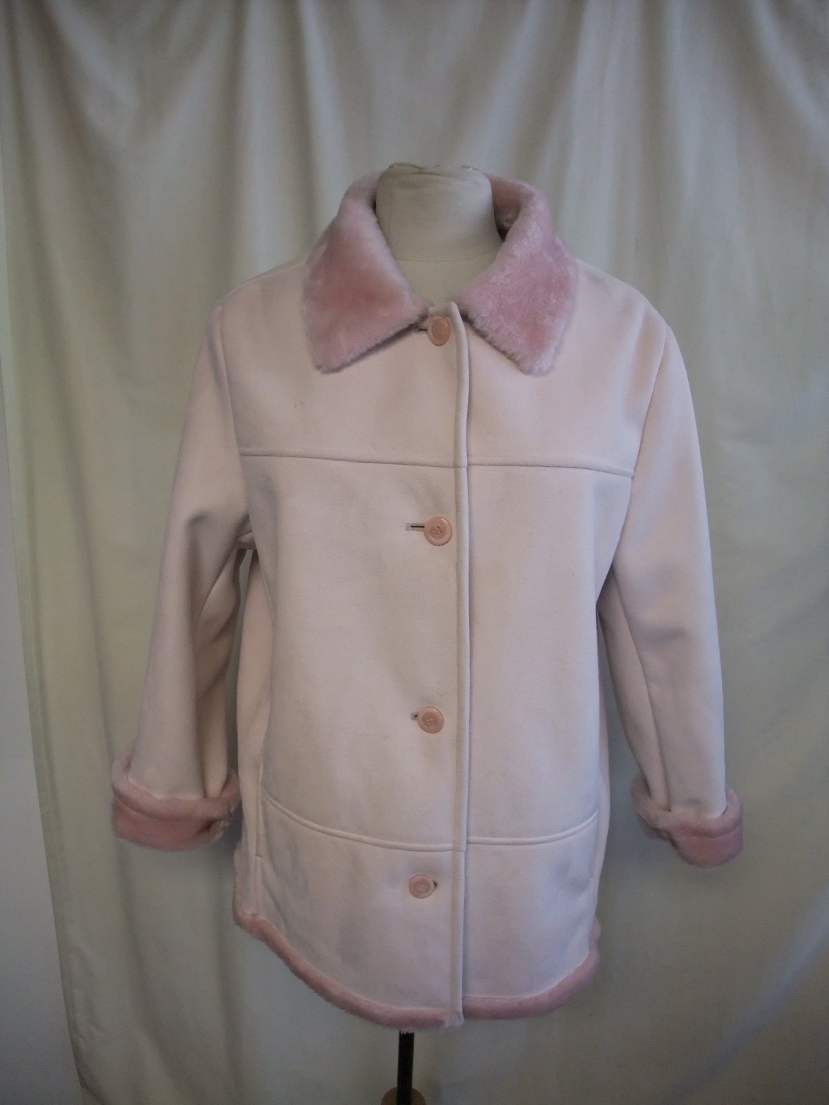 ALTRA Cappotto Donna UK 14 pelliccia sintetica rosa polvere pit to pit 22" lunghezza 28" 8285