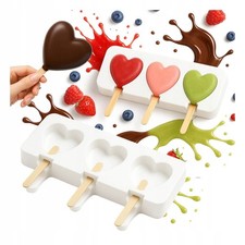 3x Silikon Eisform Herz + 50 Holzstiele | Diy Eis, Kuchen, Pralinen