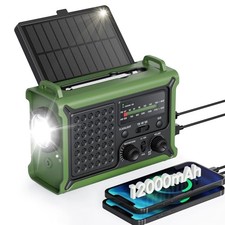 Emergency Weather Radio with Large Solar Panel, Efficient Hand Crank Army Green
