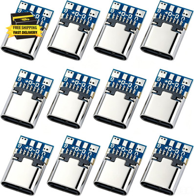 12 Pcs USB 3.1 Type C Connector 24 Pin Female Plug Socket Adapter      