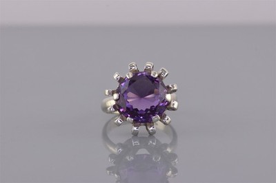 BRV Sterling Silver Purple Sapphire Curled Flower Bezel Band Ring Mex 925 Sz: 5