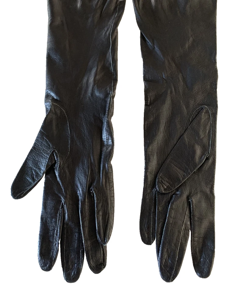 VTG  VAN RAALTE Black Genuine Kid Leather Elbow Length Women's Gloves Size 7.5 - Image 2 of 4