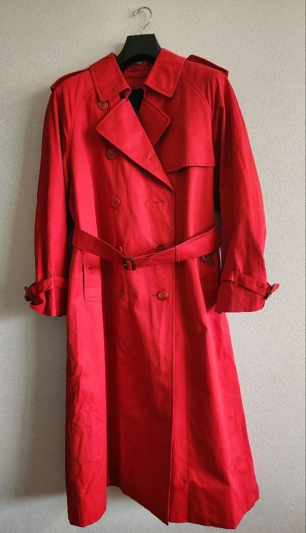 Burberry Long Trench Coat With Wool Liner Nova Check Red Cotton Size L For Women