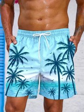 Vintage Plant 3D Printed Board Shorts Mens Palm Graphic Short Pants Summer Hawai