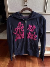 Aeropostale Blue Pink Sequin Logo Full Zip Hoodie Sz S