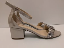 Betsey Johnson Women Shoes 8M Mel Satin Open Toe Evening Heels Rhinestone