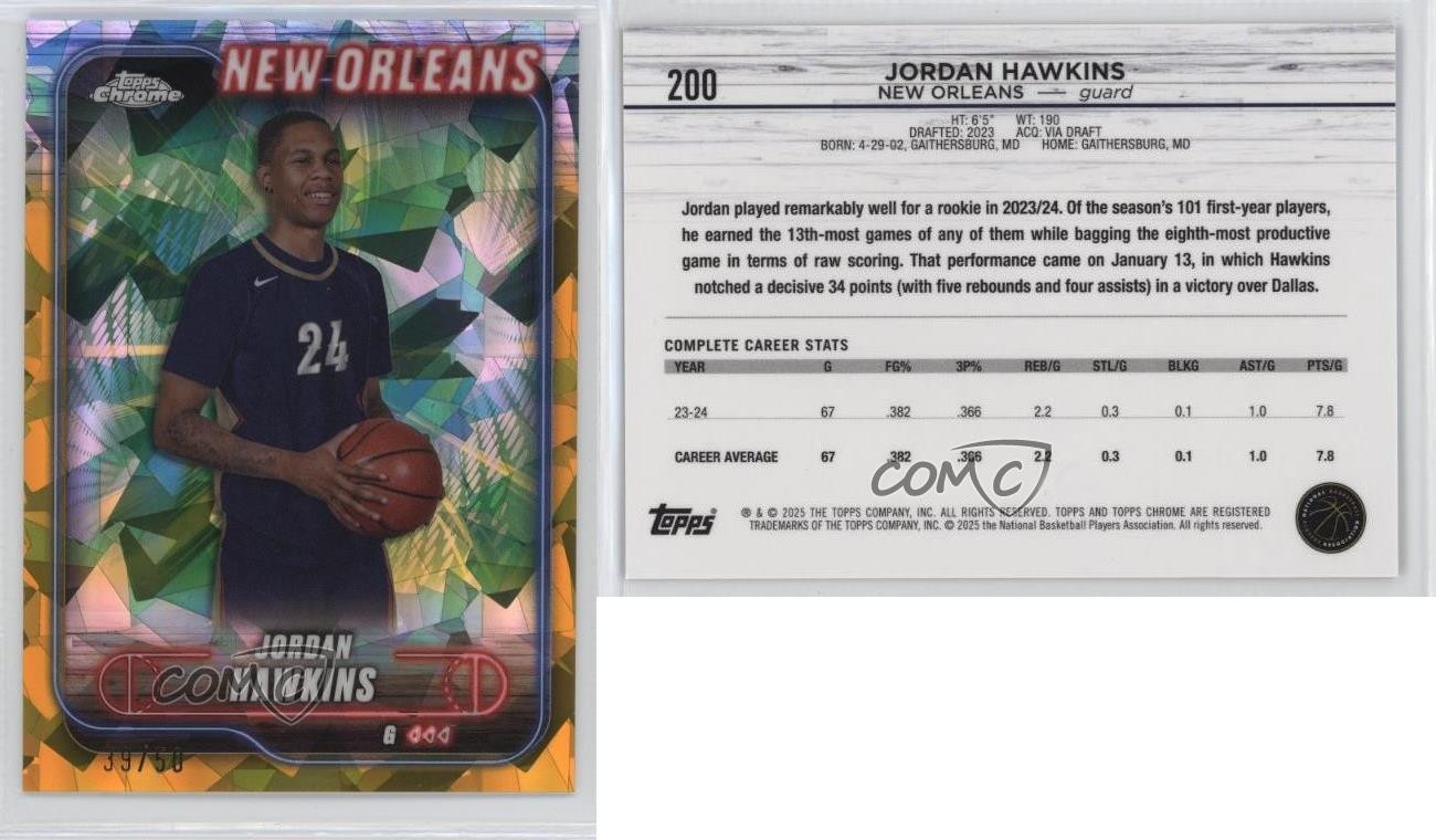 2024-25 Topps Chrome Sapphire Edition Gold 39/50 Jordan Hawkins #200 19l7 thumbnail 3