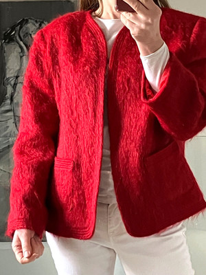 Vintage Clan Laird Scotland Damen rot Jacke Wolle/Mohair klassisch vorne offen 14
