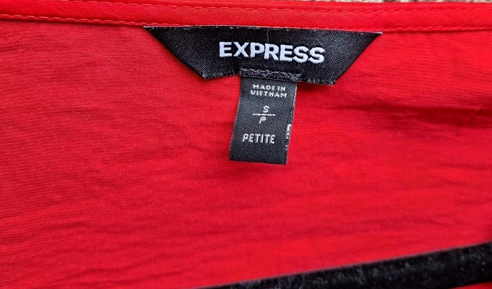 Express Red Ruffle Faux Wrap Mini Dress Long Sleeves Stretch Waist Petite Small - Image 3 of 4