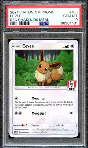 PSA 10 Eevee 186/SM-P Chaki KFC Indonesian Indonesia Promo Pokemon Card GEM MINT
