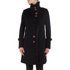 Gucci Vintage Women's Military Black Wool Fur Trim Gold Button Coat IT 38 / US 2