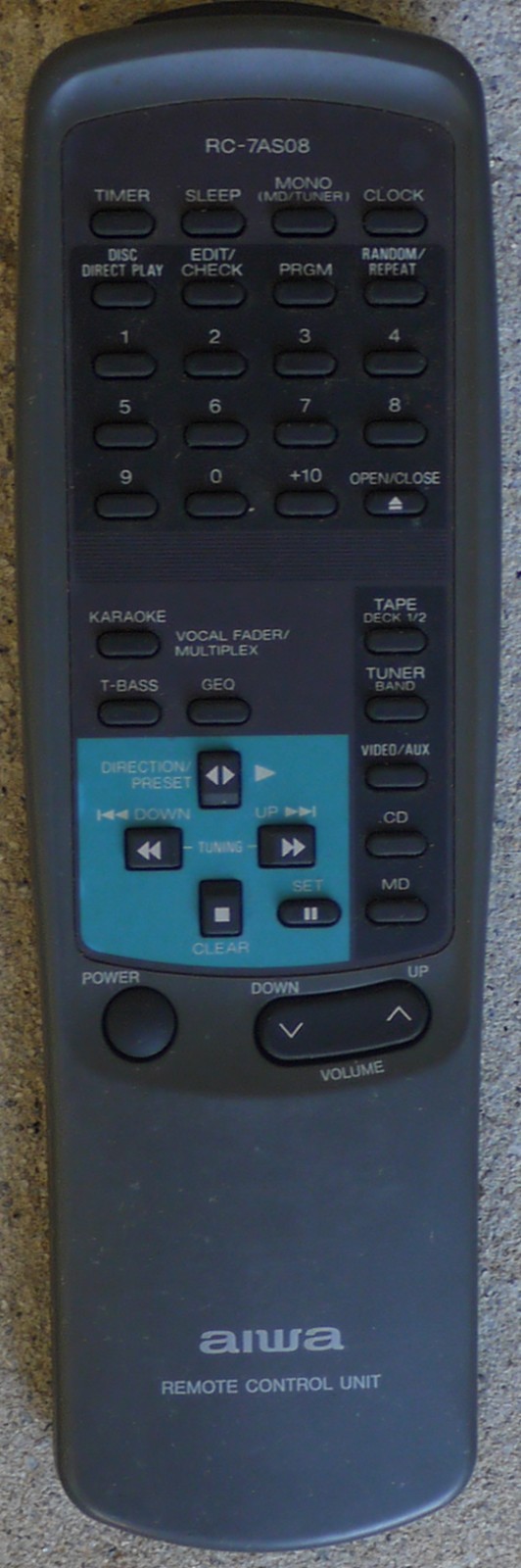AIWA OEM RC-7AS08 Remote Control NSXA92 CXNA92 NSXA959 XRM1000 CXNA909U TESTED