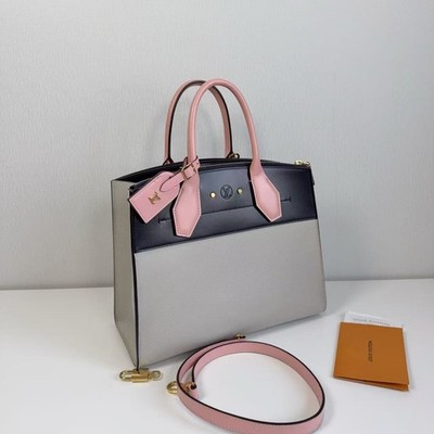 Louis Vuitton City Steamer MM Bag Grey Black Pink Leather Gold
