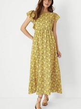 Ann Taylor Maxi Dress Small Palm Trees Ruffle Sleeve Flare Boho Tropical Hippie