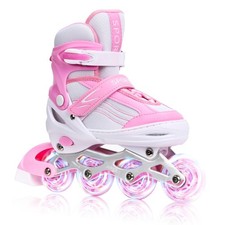 Pink Kids Inline Skates for Girls with Full Wheels Illuminating, Adjuatable M...