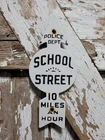 VINTAGE POLICE DEPARTMENT PORCELAIN SIGN OLD SCHOOL STREET SPEED ZONE ARROW KID