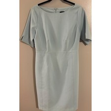 Ann Taylor Factory Light Blue Sheath Dress Boat Neck Short Sleeve Size 6 6
