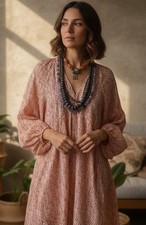 H&M Orange & White Line Print Bell Long Sleeve Dress Small OVERSIZED