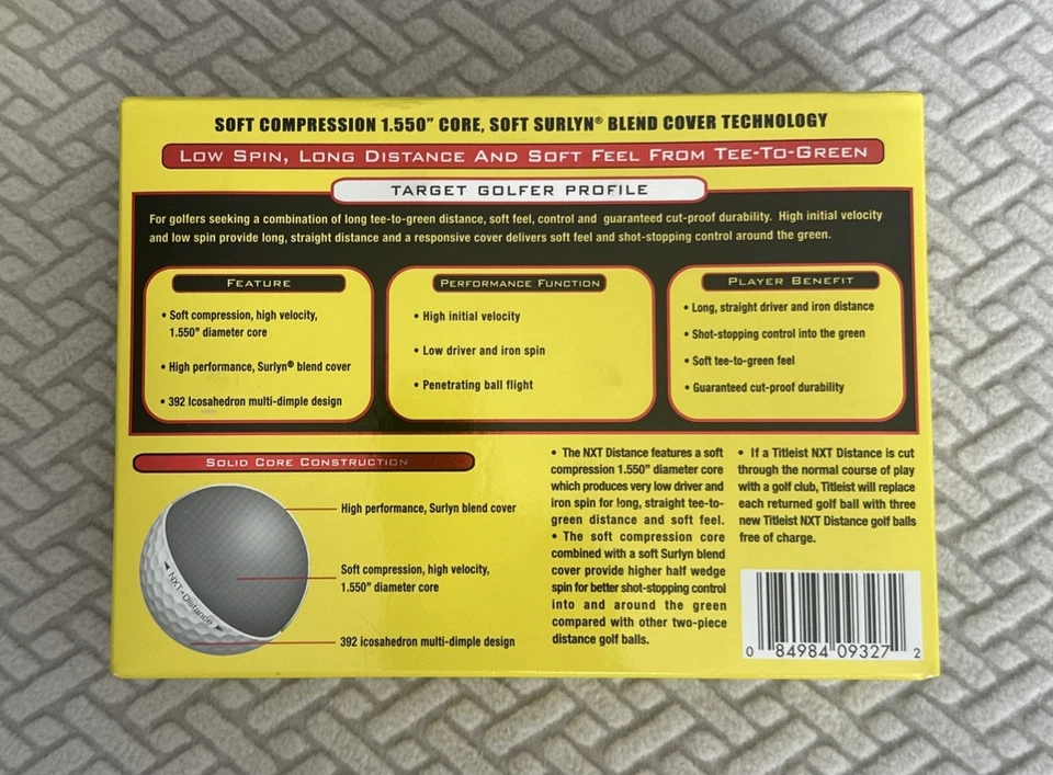 Titleist NXT 距离高尔夫球 - 12 包 - 低旋转长距离柔软感觉 全新 — 第 4/4 张图片