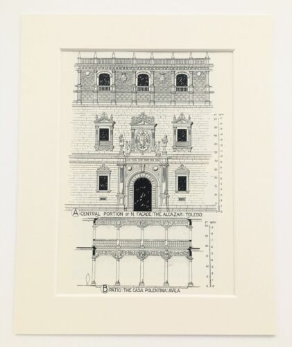 ALCAZAR - SPANISCHE RENAISSANCE ARCHITEKTUR um 1900 antik montiert B&W Druck - Bild 1 von 1