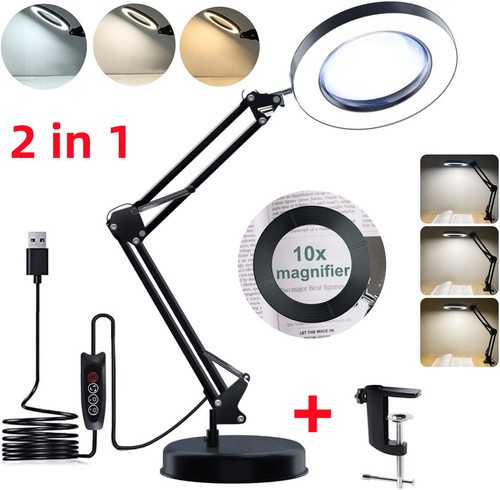 With Magnifier Magnifying Light Lamp Desk Glass Clamp Beauty 10X LED Lamp Stand