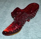 Vintage Fenton Hobnail Cat Head Buckle Ruby Red Glass Slipper Shoe