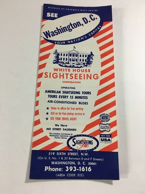Washington DC Bus Tour and White House sightseeing vintage 1965 with map