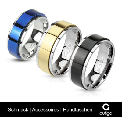 Herren Damen Edelstahl Ring Drehring Spinner Spinning Schwarz Gold Blau IP
