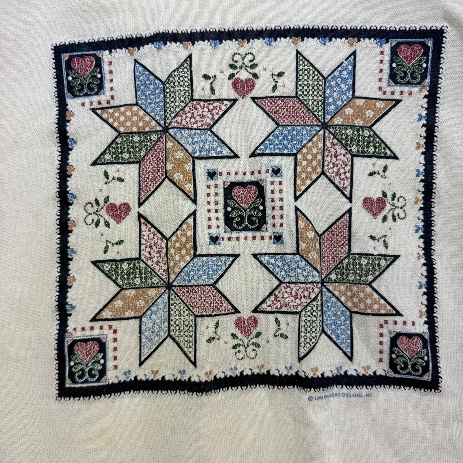 OFF WHITE Felpa donna vintage Jerzees trapuntata girocollo pullover top avorio taglia L