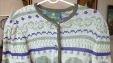 Women's Giesswein Austria Green Purple Pure Wool Sweater, Size 42