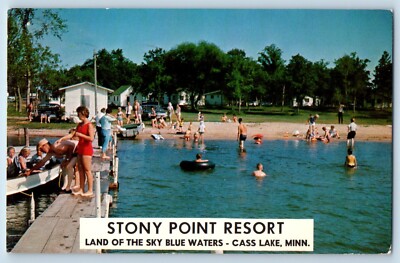 Cass Lake Minnesota Postcard Stony Point Resort Land Sky Blue Waters Lake 1971