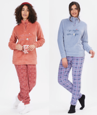 Collo Alto Pigiama In Coral PIGIAMA DONNA MORBIDO PILE CORAL