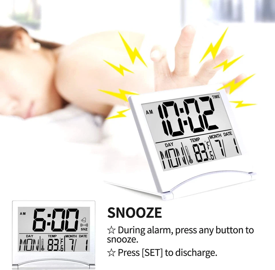 Betus Digital Travel Alarm Clock Foldable LCD Clock Compact Desk Clock Pack of 2 - Image 4 of 4