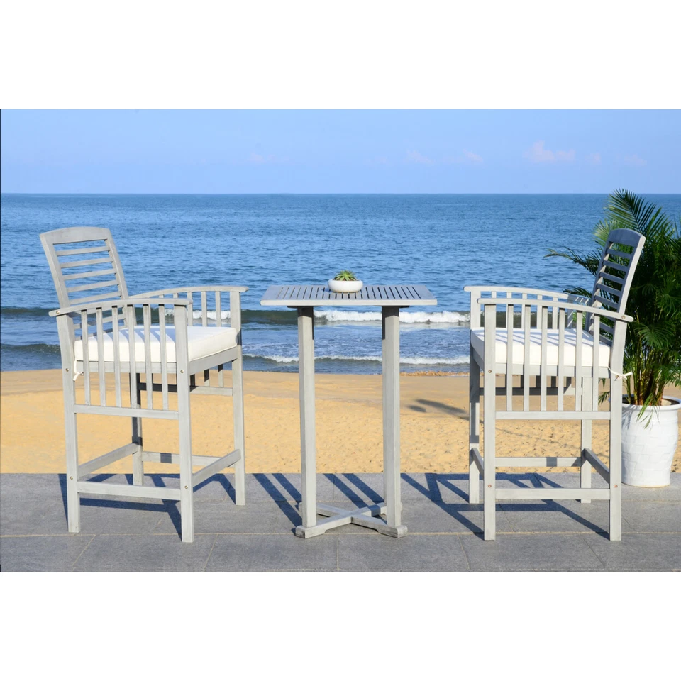 SAFAVIEH Colección Exterior Paté 3 Piezas Mesa Bar Bistro Set | Gris Lavado/Blanco Foto 2 de 4