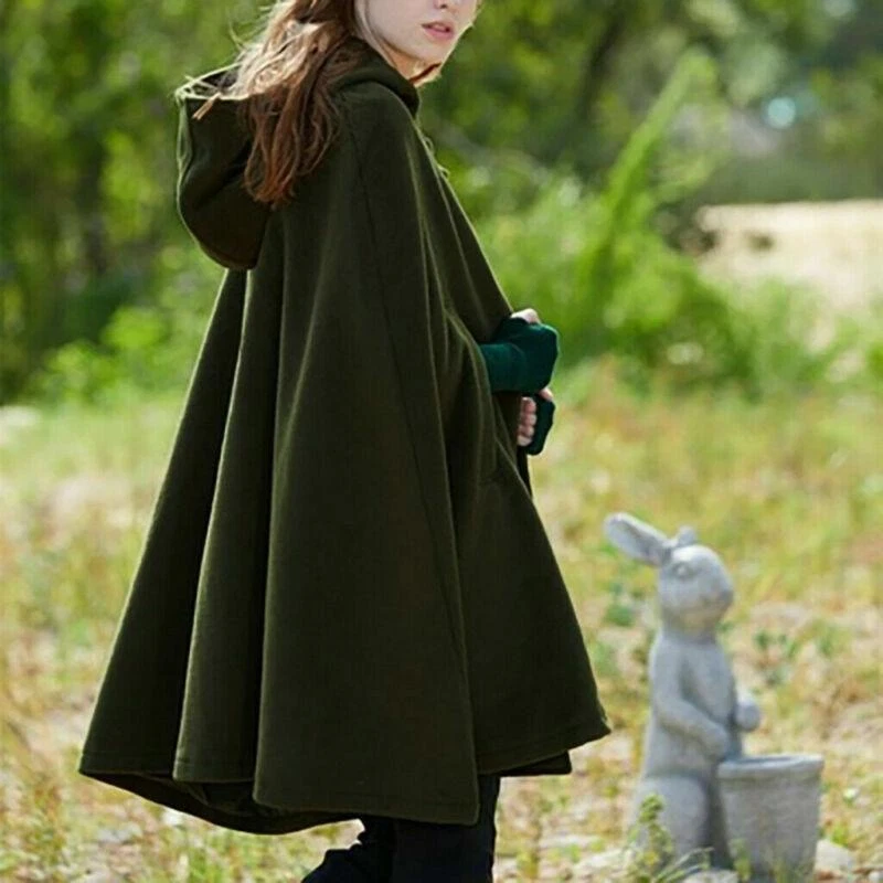 Women Hooded Cape Coat Loose Long Sleeve Poncho Jacket Outwear Tops Cloak - Image 3 of 4