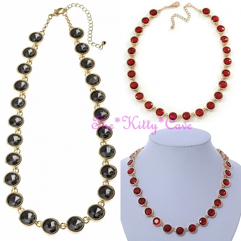 Collier Rétro Maille Plate Avec Cristaux Et Cabochons - Déco Relief, Bon état, Occasion