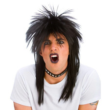 80s Black Rocker Wig Mens Punk Wig Black Mullet 1980s Rock Star Fancy Dress