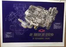 Corvette 1992 LT1 Engine Cutaway- 1955 V8 Factory/Signed David Kimble Car Poster